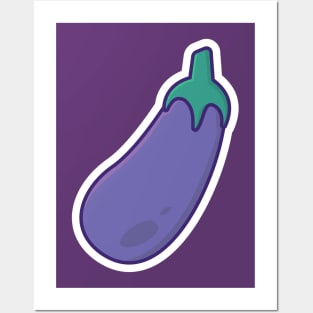 Purple Eggplant vegetable vector illustration. Food nature icon concept. Healthy vegetable purple eggplant Front view icon design on orange background. Posters and Art